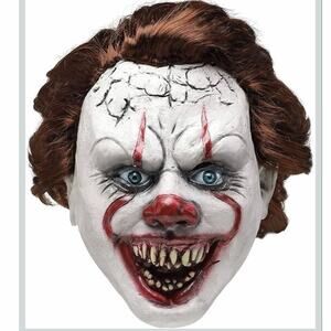 Pennywise IT Clown Mask Prop W/ Hair Costume Latex Cosplay Movie Halloween